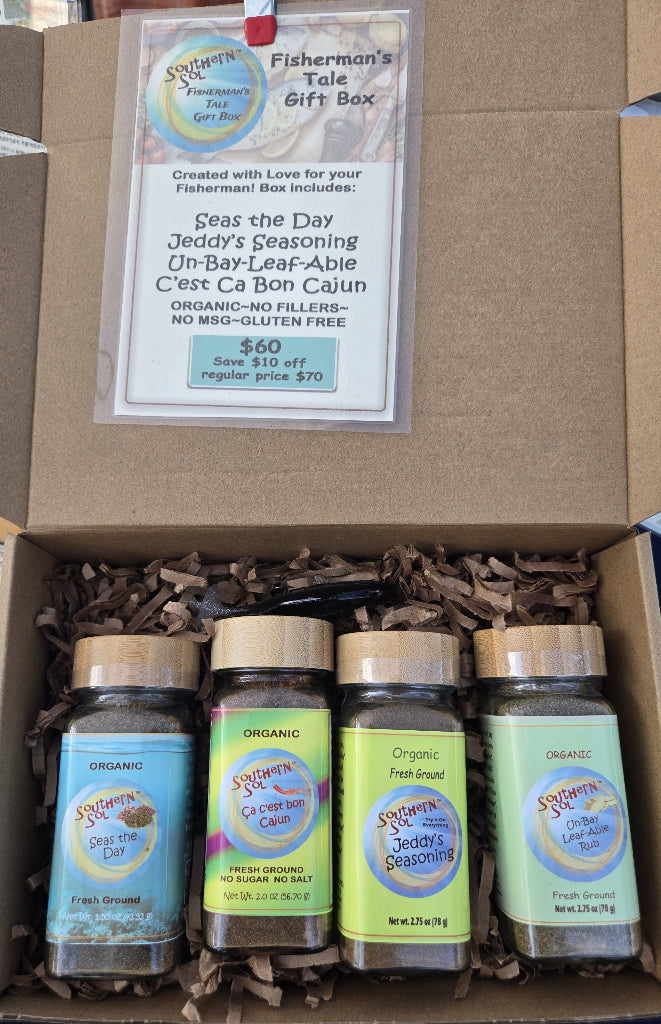 Fisherman's seasoning gift box southern sol cajun, bay leaf, seafood and all purpose seasonings