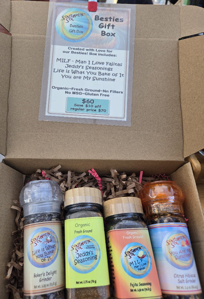 Southern Sol Best Seller gift box with grinder and all purpose seasoning